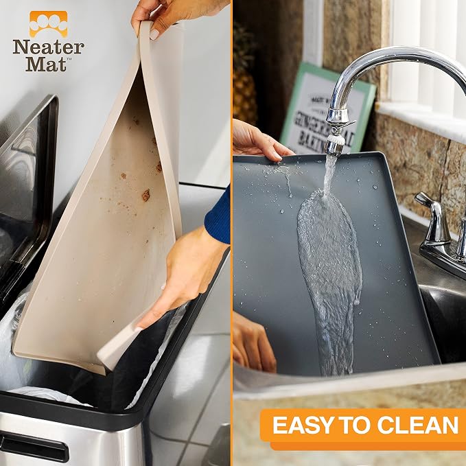 Neater Pet Brands Neater Mat Pet Mats for Food and Water, Cat & Dog Bowl Mat Waterproof Silicone, Feeding Tray, Dog Food Mats for Floors, Placemat w/Raised Edge for Under Bowls, 32" x 24", Brown - Image 6