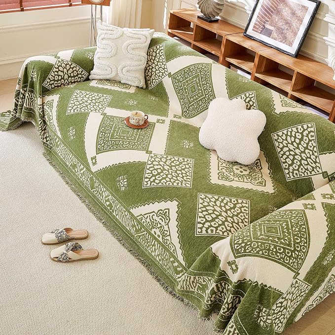 ROOMLIFE Couch Cover 3 Cushion Sofa, Washable Non Slip Furniture Sofa Protector Cover, Soft Chenille Sofa Slipcovers Sectional L Shape Dogs Couch Cover Throw Blanket with Tassels 71''X150'' - Image 2