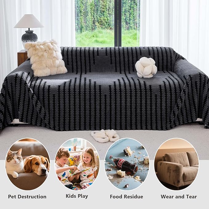 Couch Covers for 2 Cushion Couch Sofa, Pet Friendly Sofa Covers Washable, Heavy Duty Scratch Resistant Furniture Cover for Dogs Fits Love Seat, 71" x 118", Gray - Image 4