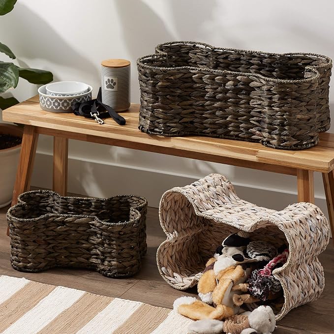 Bone Dry Pet Storage Collection, Bone Shape Hyacinth Toy Basket, White Wash, Large - 24x15x9" - Image 6