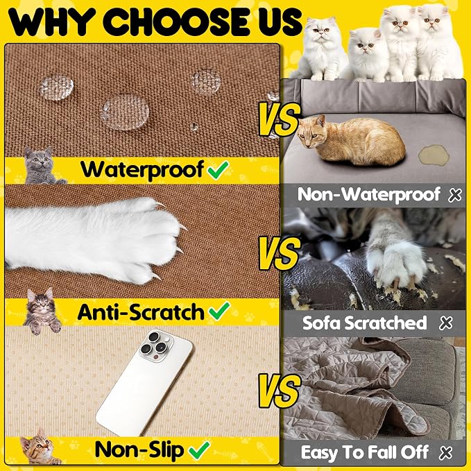 Loiion Cat Scratch Proof Furniture Protector Waterproof Sofa Cover 150"x91" | Pet-Friendly Couch Protector, Anti-Scratch & Anti-Slip Sofa Cover For Cats Dogs Kids, Machine Washable - Image 4