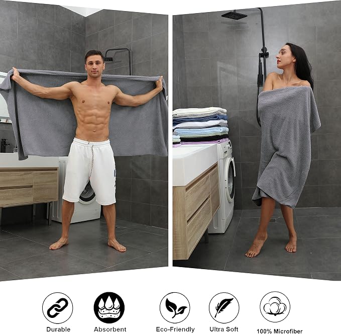 Extra Large Bath Towel Sheet Set 35x70 Inches - Oversized Highly Absorbent Towels Set,Jumbo Microfiber - Quick Dry, Lightweight,Super Soft for Bathroom,Hotel,SPA,Pack of 4 (Gray) - Image 5