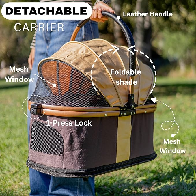 Pet Stroller for Small Dogs & Cats, Foldable for Small/Medium Dog Cat to 50 lbs, Removable Carrier, Storage Basket, Cup Holder, 3-in-1 Multifunctional Detachable (Black)