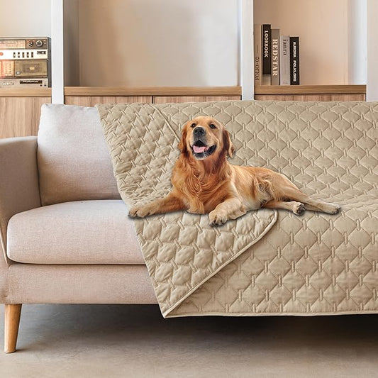 gogobunny 3X Stronger Waterproof Pet Blanket, Scratch Proof Furniture Protector for Dogs Cats, Reversible Cover 82x102 Inch, Dark Beige by gogobunny