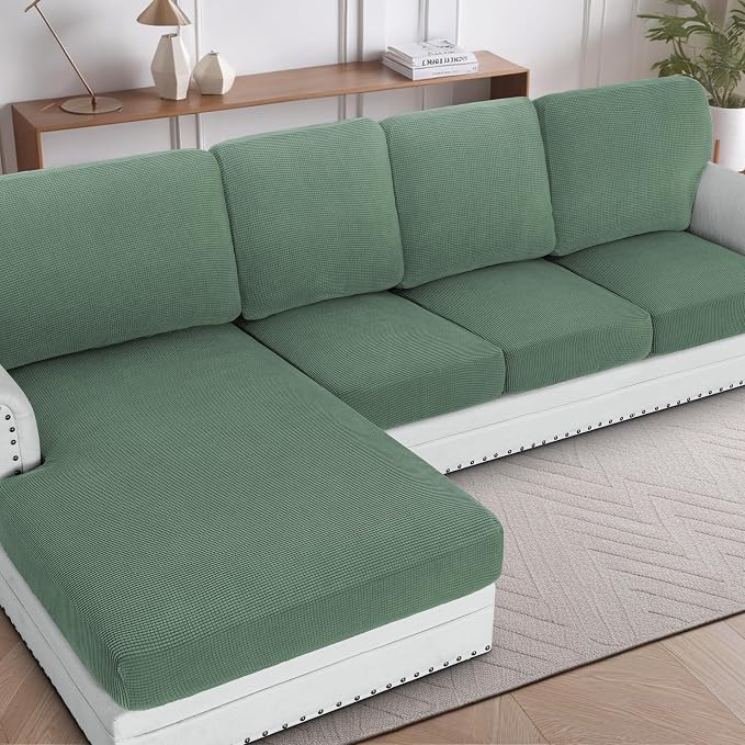 H.VERSAILTEX Sectional Couch Covers 1 Piece Chaise Slipcover L Shape Separate Cushion Couch Cover for Both Left/Right Sectional Couch (Seat Only: 1 Chaises, Loden Frost) by HVERSAILTEX