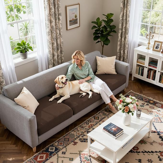 CHUN YI 3 Piece Couch Cushion Covers for XL-Sofa Seat Slipcovers Suitable with Spandex Jacquard Washable Fabric (3 Piece XL-Sofa Cushion Covers, Chocolate) - Image 5