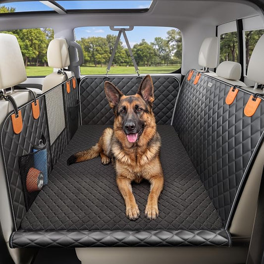 Hard Bottom Dog Car Seat Cover, Back Seat Extender with Washable Mat, L | Military-Grade Protection, 650LB Support, 45% More Space for Large Dogs, Waterproof, Mesh Window, Fits SUVs & Sedans by DOGLIKE%C2%AEUS