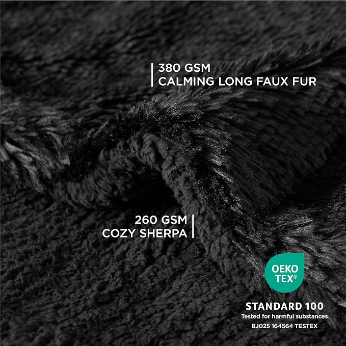 Bedsure Waterproof Dog Blankets for Large Dogs, Fluffy Faux Fur, 50×60" | Plush Fuzzy Reversible Pet Blankets for Couch and Dog Bed, Soft Calming Throw Cat Blanket Washable, Dog Gift, Black - Image 2