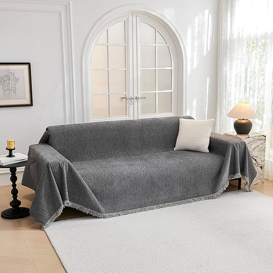MYSKY HOME Couch Cover for Sofa Couch Covers for Pets, Non Slip Dogs Furniture Protector with Tassels for Living Room Non Slip Washable Furniture Protector Cover for Pet, Cat, 91"x118", Dark Grey by MYSKYHOME
