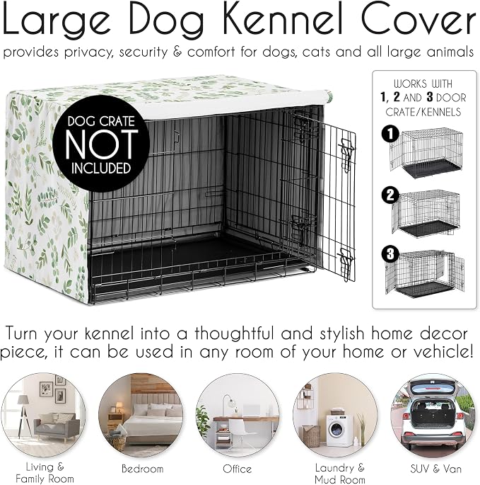 Sweet Jojo Designs 42in. Medium/Large Dog Crate Cover (Green Boho Floral Leaf) Pet Cage, Kennel Covers (Bohemian, Watercolor, Botanical, Flower, Woodland, Tropical, Garden, Nature, Neutral, Sage) - Image 4