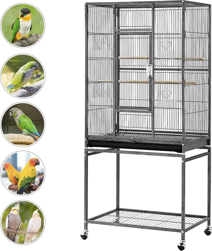 Yaheetech 54-inch Wrought Iron Standing Large Parrot Parakeet Flight Bird Cage for Small Parrot Sun Parakeet Green Cheek Conure Lovebird Budgie Finch Canary Bird Cage with Stand - Image 5