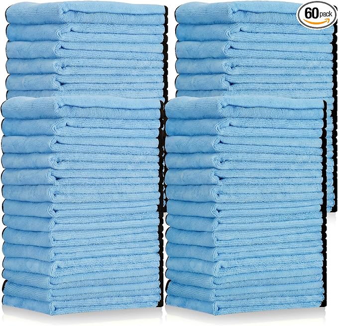 Tallew 60 Pcs Light Blue Microfiber Towels: 16"x16" Microfiber Drying Towels Bulk Micro Fiber Car Cleaning Cloth for Cars Drying Washing Polishing Cleaning Household Supplies by Tallew