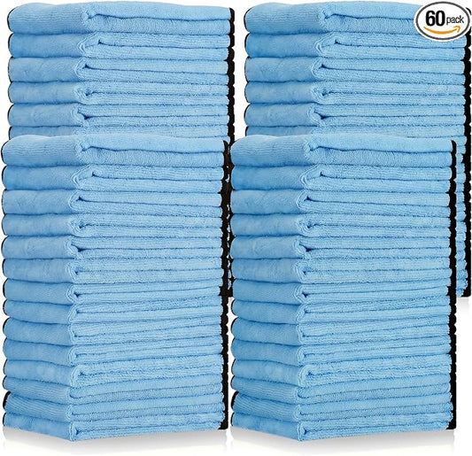Tallew 60 Pcs Light Blue Microfiber Towels: 16"x16" Microfiber Drying Towels Bulk Micro Fiber Car Cleaning Cloth for Cars Drying Washing Polishing Cleaning Household Supplies by Tallew