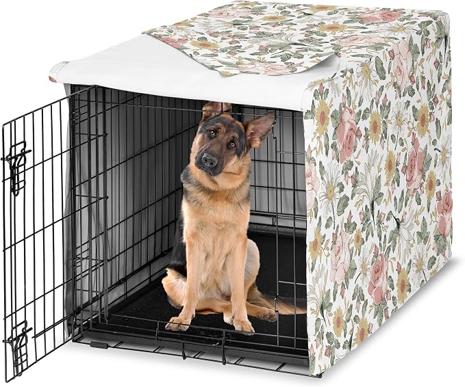Sweet Jojo Designs 48in. Large Dog Crate Cover (Boho Vintage Floral) for Girls Pet Cage, Kennel Covers (Bohemian, Shabby Chic, Rose, Flower, Elegant, Wildflower, Farmhouse, Blush Pink, Yellow, Green) by SweetJojoDesigns