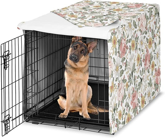 Sweet Jojo Designs 48in. Large Dog Crate Cover (Boho Vintage Floral) for Girls Pet Cage, Kennel Covers (Bohemian, Shabby Chic, Rose, Flower, Elegant, Wildflower, Farmhouse, Blush Pink, Yellow, Green) by SweetJojoDesigns