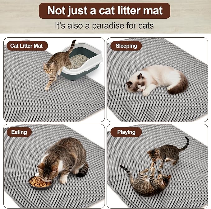 Jumbo Cat Litter Mat, 47" x39", Waterproof, Double-Layer, Gray | Massive size traps mess; waterproof surface wipes clean, no odors. Perfect for multi-cat households. - Image 4