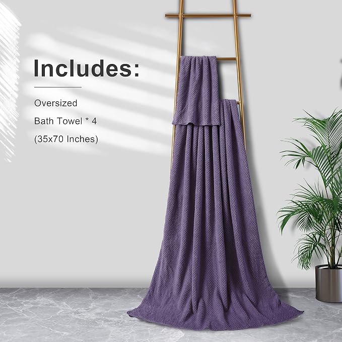 Smuge Extra Large Bath Towel Sheet Set 35x70 Inches - Oversized Bath Towels Set,Large Microfiber - Quick Dry,Lightweight,Super Soft,Highly Absorbent Towel Set for Bathroom,Pack of 4(Russian Violet) - Image 6