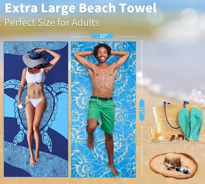 Microfiber Beach Towel Oversized 71x32 Multiple with Bag 6 Pack Bulk | Thin Lightweight Sand Free Absorbent Quick Dry Large for Travel Pool Swim Bath Cruise Sports Camping Essentials Adults Gifts - Image 4