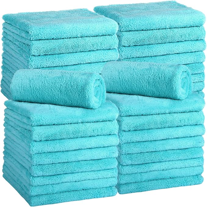 Shimeyao 30 Pcs 16 x 16 Inch Edgeless Microfiber Plush Towels for Cars Detailing Drying Wash Polishing Absorbent Cleaning Cloths, 500 GSM (Teal Blue) by Shimeyao