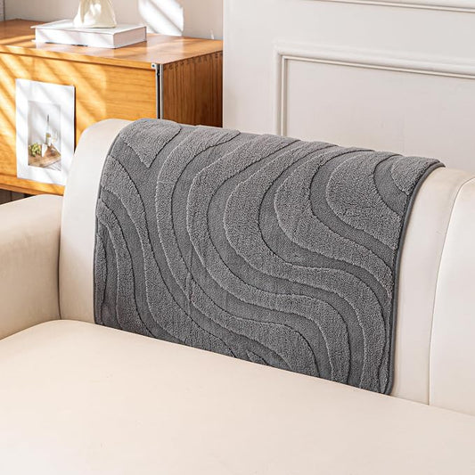 Couch Cover for 1 Cushion, Velvet Fleece Non-Slip Sofa Slipcover | Couch covers for Sofa Armrest Headrest, Furniture Protector for Dogs, L Shaped Sectional Cover, Wavy Grey, 36"X36" (1 Pcs) by KaviKon