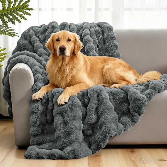 Waterproof Dog Blanket for Sofa Bed Couch, Couch Cover Blanket Fluffy Faux Rabbit Fur Thick Reversible Furniture Protection, Fuzzy Soft Pet Blanket for Small Medium Large Dogs/Cats by Giaousin