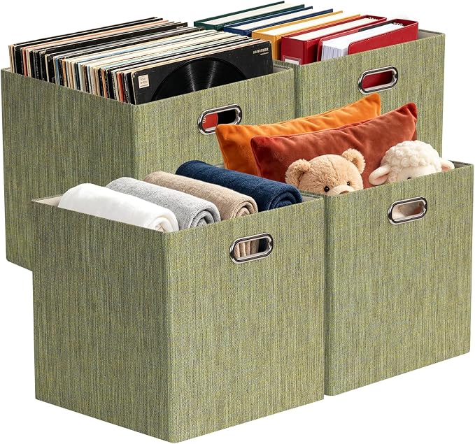Posprica Foldable Storage Bins, 13×13×13, Yellow/Brown Mixed, Set of 4 | Cubes Basket Containers, For Shelf Cabinet Bookcase, Thick - Image 9