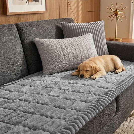 Fixwal Waterproof Flannel Dog Couch Cover, 27.6" x 70.9", Light Gray | Integrated TPU Barrier, Non-Slip Backing, Machine Washable, Pet Friendly, Easy Clean Pet Hair, Soft Sofa Cushion Protector by Fixwal