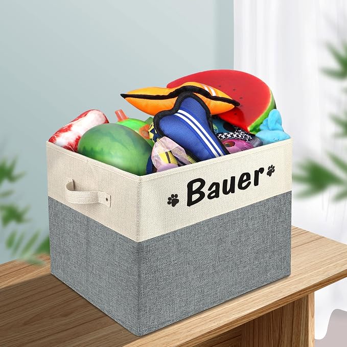 PET ARTIST Large Dog Toy Basket, Custom Toy Bin Box Personalized with Pet's Name, Collapsible Pet Storage Baksets With Handle for Living Room Area Hold Blankets,Accessories- Grey - Image 2