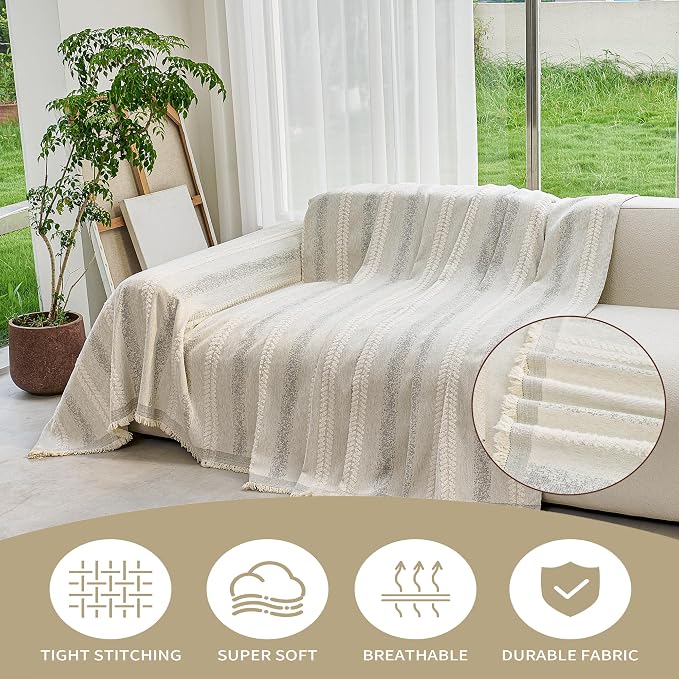 VANJOROY Couch Chair Cover, Armchair for 1 Cushion Couch, Washable Chenille Sofa Cover Protector Soft Sofa Slipcovers for Pets Dog with Tassel,71"x 91" Beige - Image 7