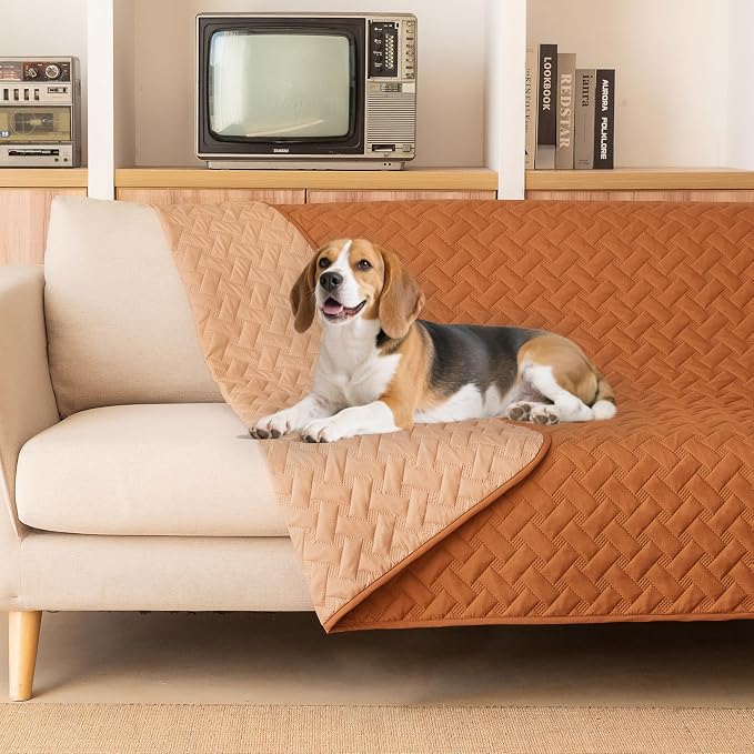 gogobunny 100% Double Sided Waterproof Dog Blanket Soft Pet Bed Cover Reversible Protect Furniture Couch Sofa Car for Puppy Cat Kids (Dark Pumpkin/Light Pumpkin, 82x82 Inch (Pack of 1)) by gogobunny
