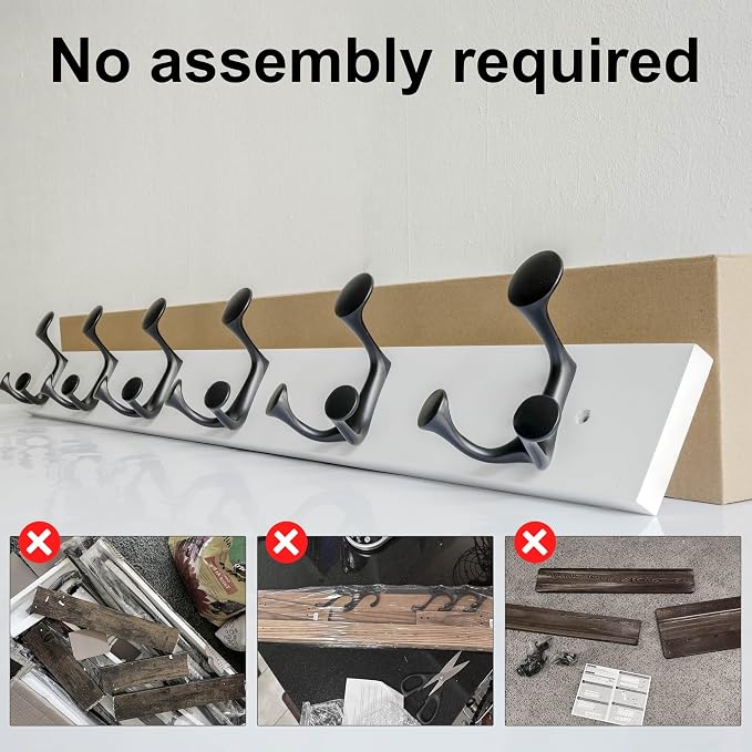 SKOLOO 36-Inch White Wood Coat Rack Wall Mount with 6 Triple Hooks - Ideal for Family Entrances, Classrooms, and Pet Supplies Storage - Perfect Coat Hooks for Wall, Pack of 2 - Image 5