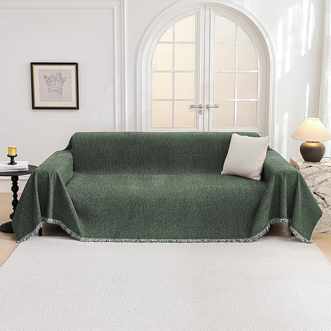 MYSKY HOME Oversized Sofa Covers Couch Covers for 3 Cushion Couch Sofa Pet Friendly, L Shaped Couch Cover Sectional Couch Cover Non Slip Furniture Protector for Kids, 91"x150", Moss Green - Image 9