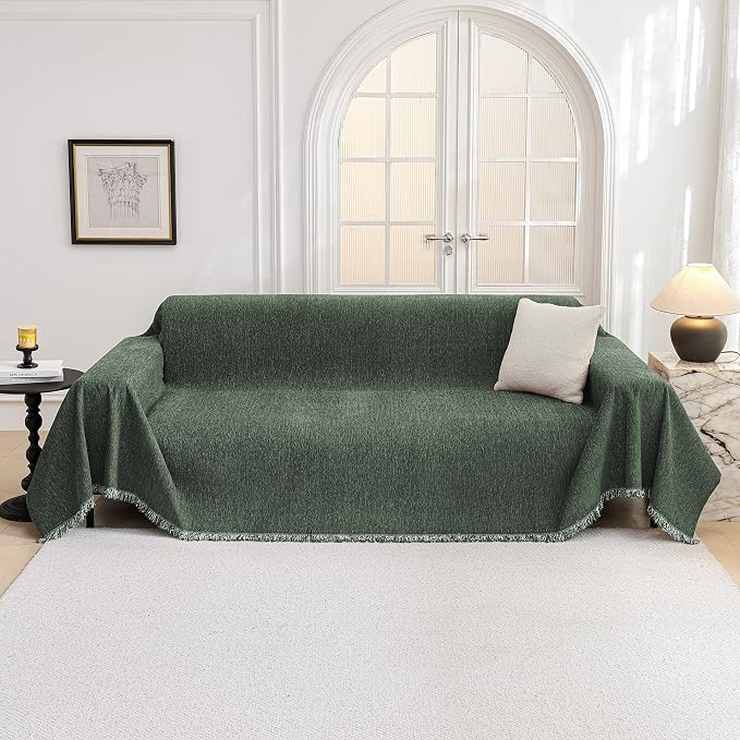 MYSKY HOME Oversized Sofa Covers Couch Covers for 3 Cushion Couch Sofa Pet Friendly, L Shaped Couch Cover Sectional Couch Cover Non Slip Furniture Protector for Kids, 91"x150", Moss Green - Image 9