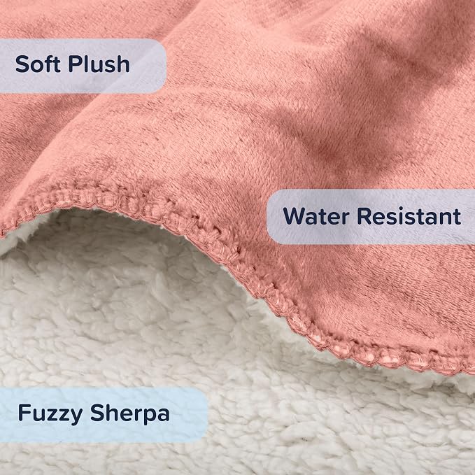 Waterproof Pet Blanket - 50x60-Inch Reversible Sherpa Fleece Throw Protects Couches, Cars, and Beds from Spills, Stains, and Fur by PETMAKER (Pink) - Image 3