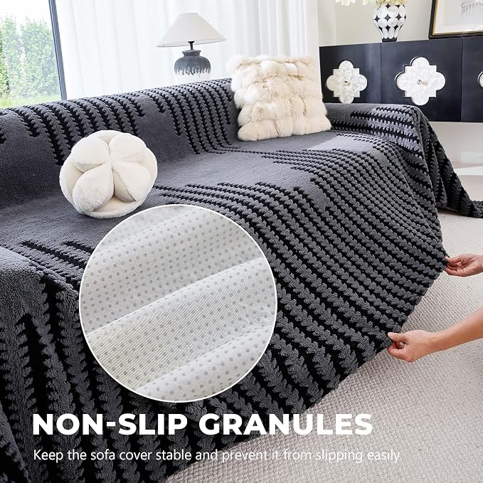 Non Slip Couch Covers for 3 Cushion Couch Sofa, Pet Friendly Sofa Covers Washable, Heavy Duty Scratch Resistant Furniture Cover for Dogs Fits 3 Seat, 91" x 134", Gray - Image 3