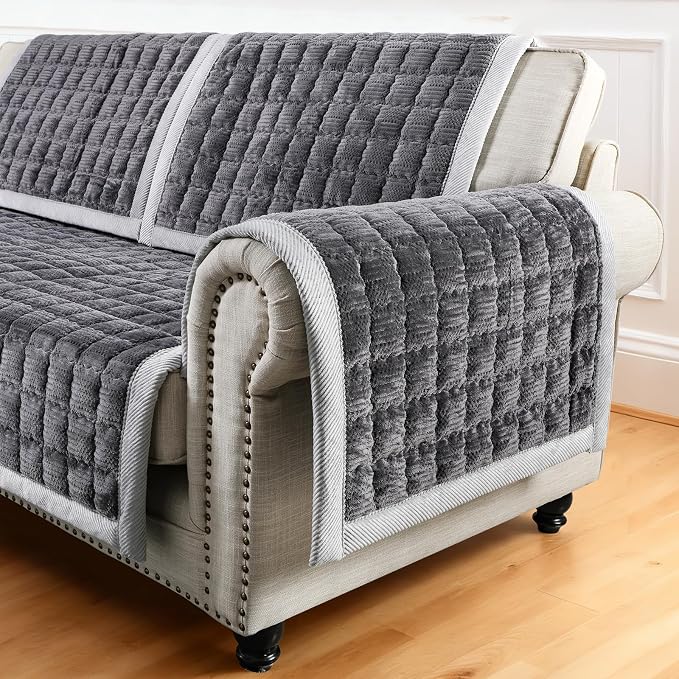 Couch Cover for Dogs Washable,Non-Slip Fuzzy Sofa Covers for Pets | Thick Soft Furniture Protector Fits Loveseat & Sectional,Against Fur&Dirt(Dark Gray, 1pc/27.6"x70.9"/Seat Cover) - Image 6