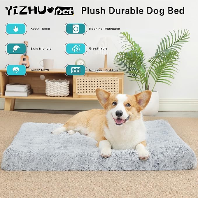Light Grey 36''x27''x3 Medium L Orthopedic Long Plush Cover Dog Bed - Image 2