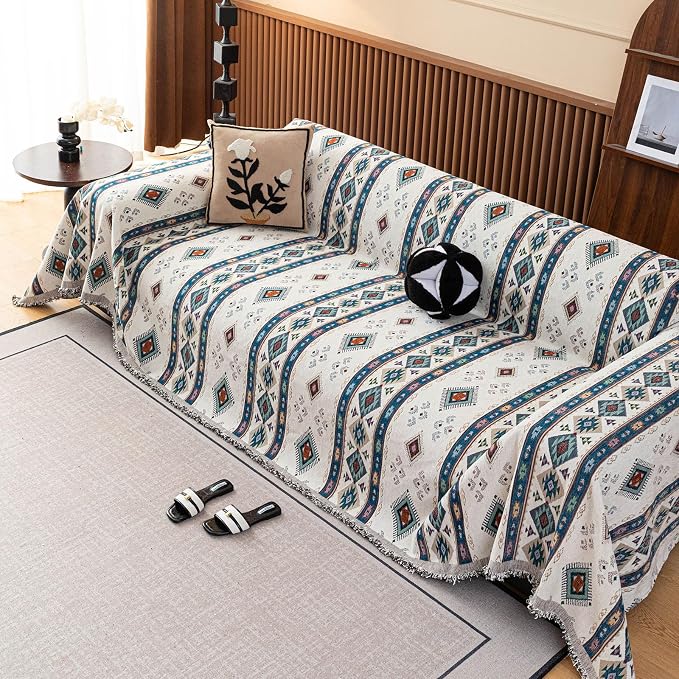 ROOMLIFE Couch Cover 3 Cushion Sofa, Washable Non Slip Furniture Sofa Protector Cover, Soft Chenille Sofa Slipcovers Sectional L Shape Dogs Couch Cover Throw Blanket with Tassels 71''X134'' - Image 4