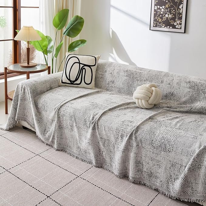 ROOMLIFE Couch Cover 3 Cushion Sofa, Washable Non Slip Furniture Sofa Protector Cover, Soft Chenille Sofa Slipcovers Sectional L Shape Dogs Couch Cover Throw Blanket with Tassels 71''X134'' - Image 8