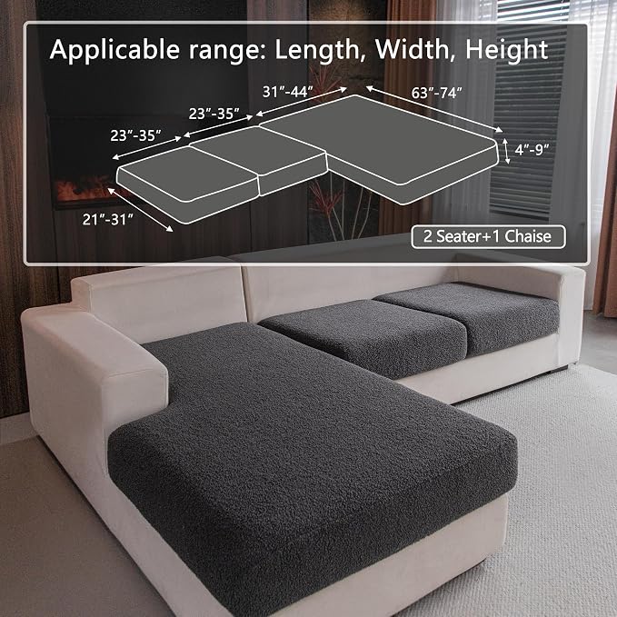 OHSIO Couch Cushion Covers for Sectional Sofa, Stretch Soft Sofa Slipcovers Washable Wear-Resistant Universal Furniture Protector for Living Room(2 Seaters Covers+1 Chaise Cover, Dark Gray) - Image 2