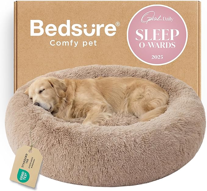 Bedsure Calming XL Dog Bed Donut Washable Extra Large Pet Bed,45ins Camel | Fluffy Faux Fur Round Cuddler,Machine Washable,Anti-Slip Bottom,Anti-Anxiety,Deep Sleeping for Pets Up to 120 Lbs by Unknown