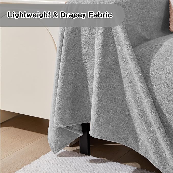 MEETSKY Couch Cover for 2 Cushion Sofa, Washable Cat Scratch Proof Sofa Covers Love Seat L Shape Soft Sectional Sofa Slipcover Furniture Protector for Dogs Pets Kids, 71" x 102", Light Grey - Image 5