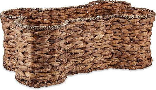 Bone Dry Pet Storage Collection, Bone Shape Hyacinth Toy Basket, Dark Brown, Medium - 21x13x8" by BoneDry