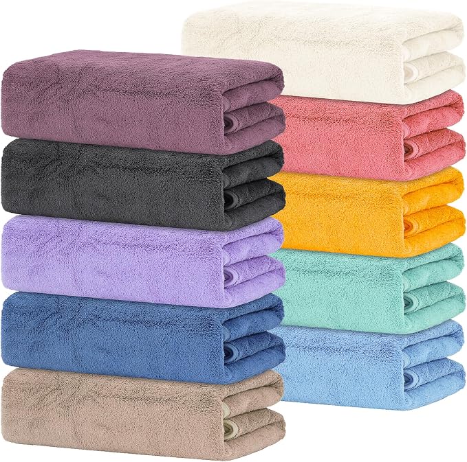 10 Pack Bath Towels Set, Soft Microfiber Towel 27.5 x 55 Inches | Lightweight, Quick Dry, Highly Absorbent Towels for Bathroom, Shower & Beach(Multicolor) by KisSealed