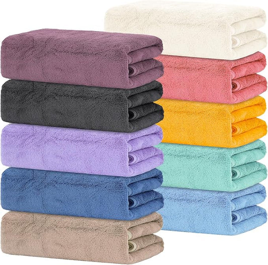 10 Pack Bath Towels Set, Soft Microfiber Towel 27.5 x 55 Inches | Lightweight, Quick Dry, Highly Absorbent Towels for Bathroom, Shower & Beach(Multicolor) by KisSealed