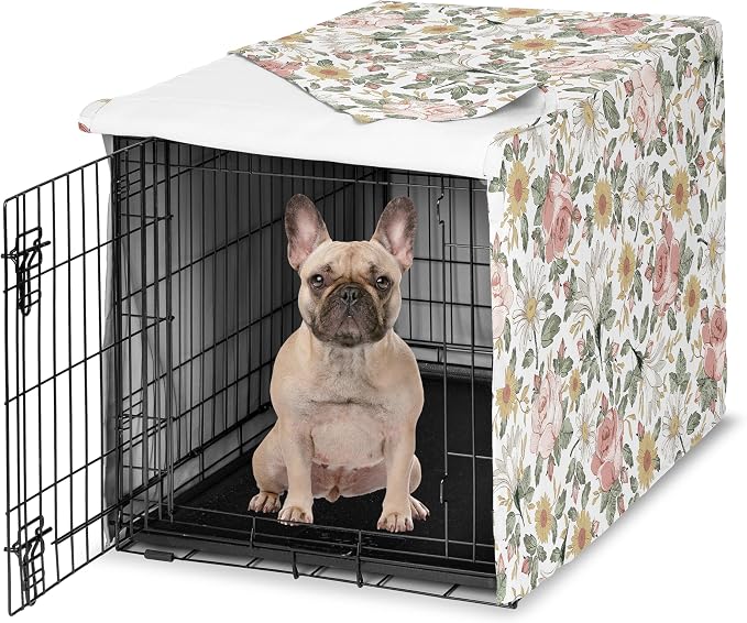 Sweet Jojo Designs 30in. Small/Medium Dog Crate Cover (Boho Vintage Floral) for Girls Pet Cage, Kennel Covers (Bohemian, Shabby Chic, Rose, Flower, Elegant, Wildflower, Farmhouse, Pink, Yellow, Green) by SweetJojoDesigns
