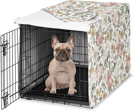 Sweet Jojo Designs 30in. Small/Medium Dog Crate Cover (Boho Vintage Floral) for Girls Pet Cage, Kennel Covers (Bohemian, Shabby Chic, Rose, Flower, Elegant, Wildflower, Farmhouse, Pink, Yellow, Green) by SweetJojoDesigns