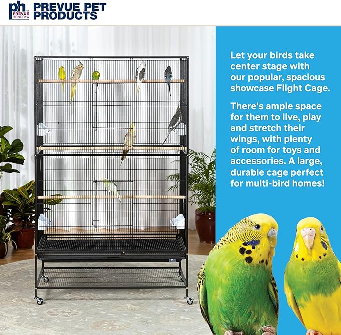 Prevue Hendryx Pet Products Wrought Iron Flight Cage - Big Rolling Bird Cage for Parakeets, Cockatiels, Conures, Lovebirds, Canaries, Finches, Parrotlets, & Caiques, 5 Ft - X-Large, Hammertone Black - Image 2