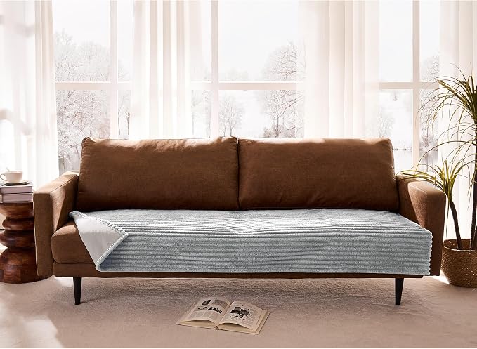 Dual Non-Slip Couch Cover for Dogs Waterproof, Fuzzy Soft Pet Couch Covers for Sofa 3 Cushion, Pet Friendly Soft Dog Bed Covers Sofa Cover Washable (Seagull Gray, 33" x 75" 1 Pack) - Image 8