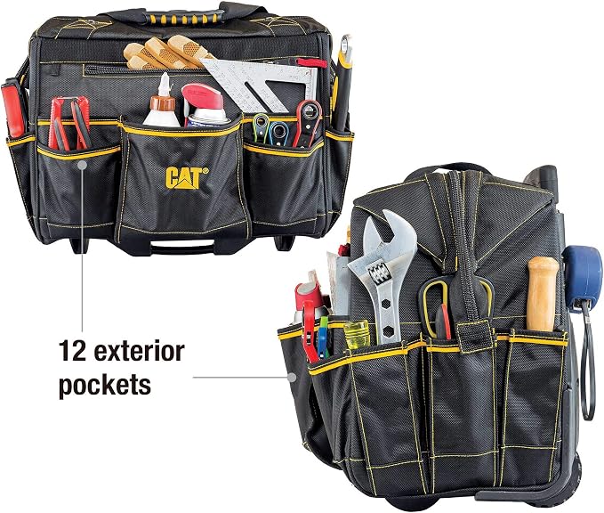Cat 18-Inch Pro Rolling Tool Bag, Heavy-Duty 1680D Polyester, Telescoping Handle, Oversized Wheels, 18 Pockets – 980198N - Image 3
